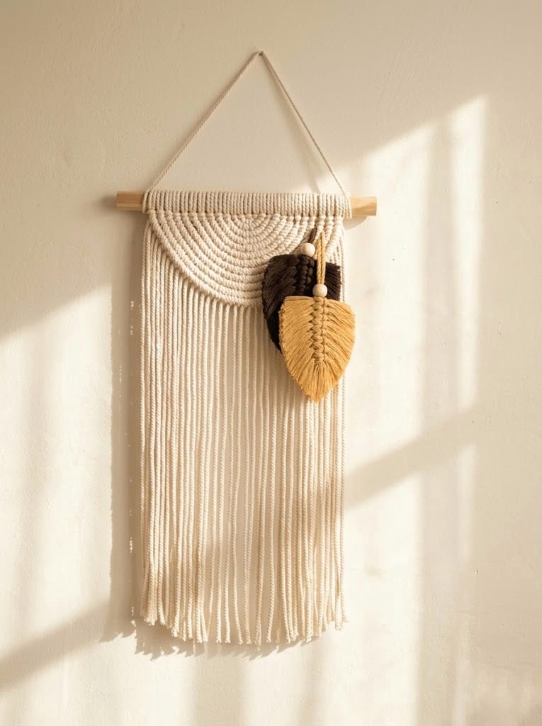 Macrame Wall Hanging with Leaves – Handmade Boho Decor