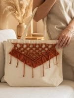 Macrame Tote Bag – Handmade Boho Fringe Canvas Bag - Image 2