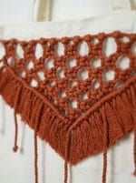 Macrame Tote Bag – Handmade Boho Fringe Canvas Bag - Image 3