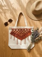Macrame Tote Bag – Handmade Boho Fringe Canvas Bag - Image 5