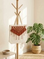 Macrame Tote Bag – Handmade Boho Fringe Canvas Bag - Image 6