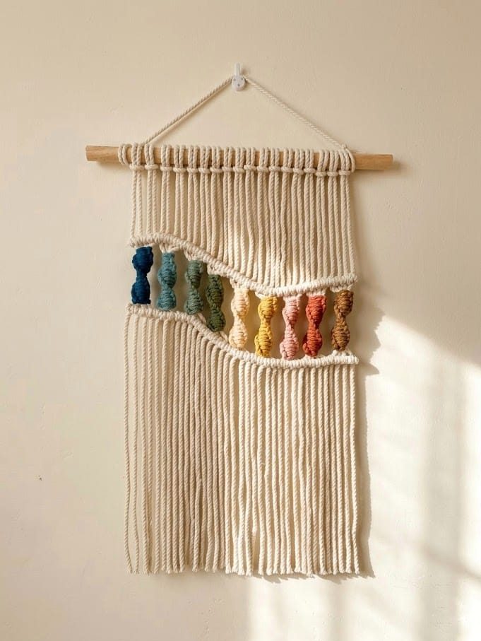 macrame rainbow wall hanging handmade boho fiber wall decor